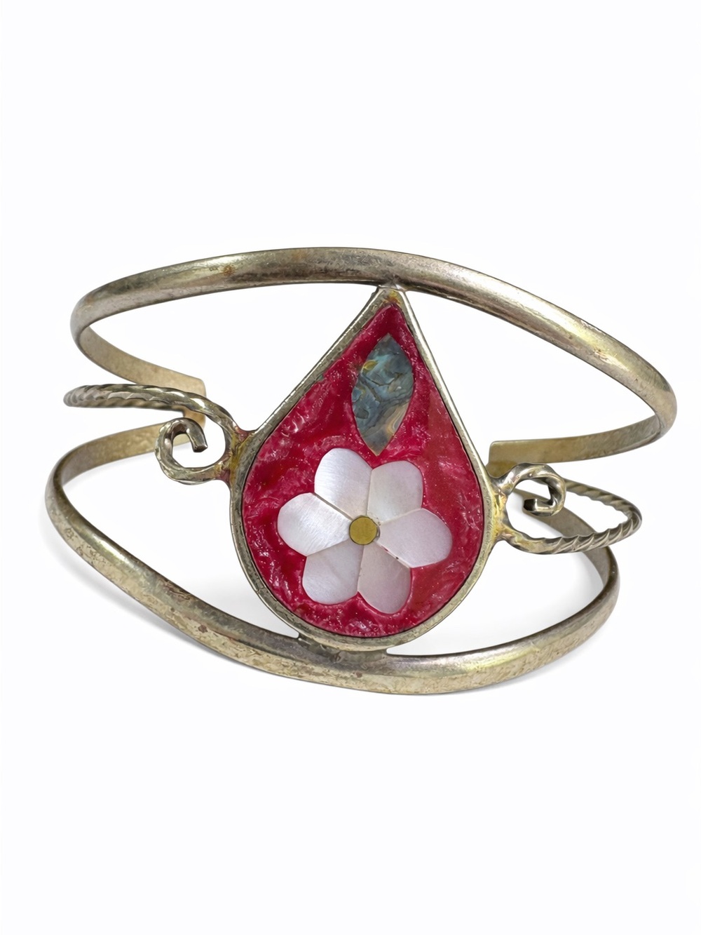 Vintage Mexico Alpaca Silver & Abalone Red Bracelet